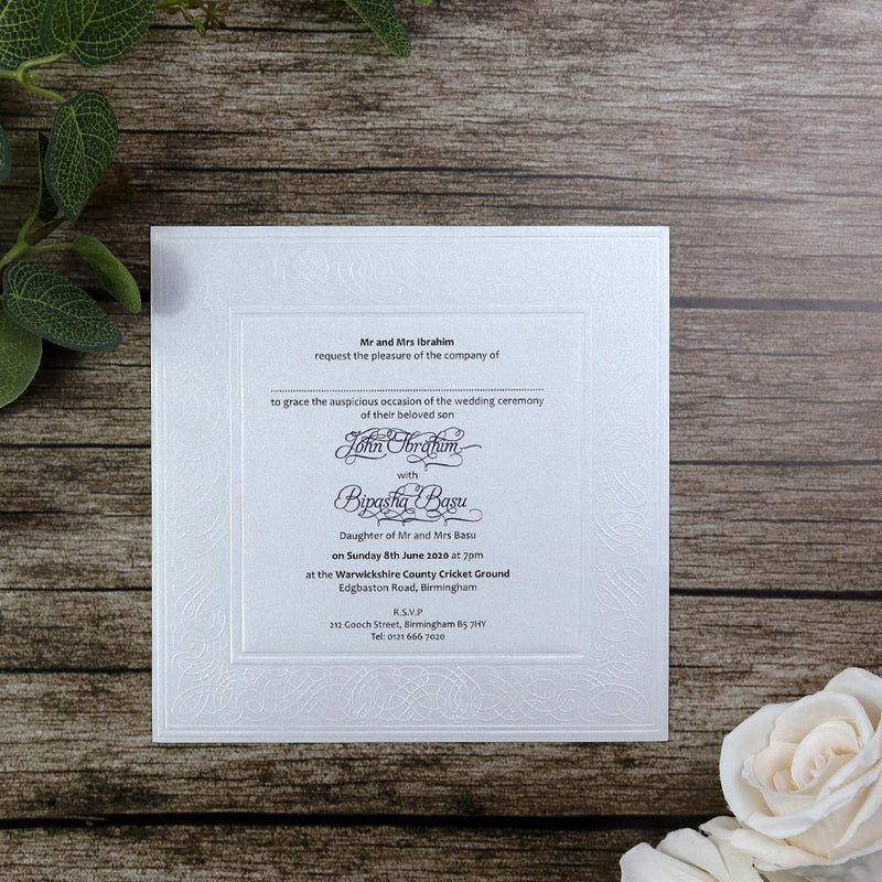 SC 2566 Pearl White embossed square invitation