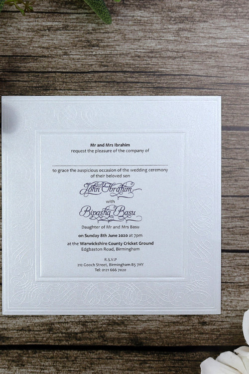 Load image into Gallery viewer, SC 2566 Pearl White embossed square invitation
