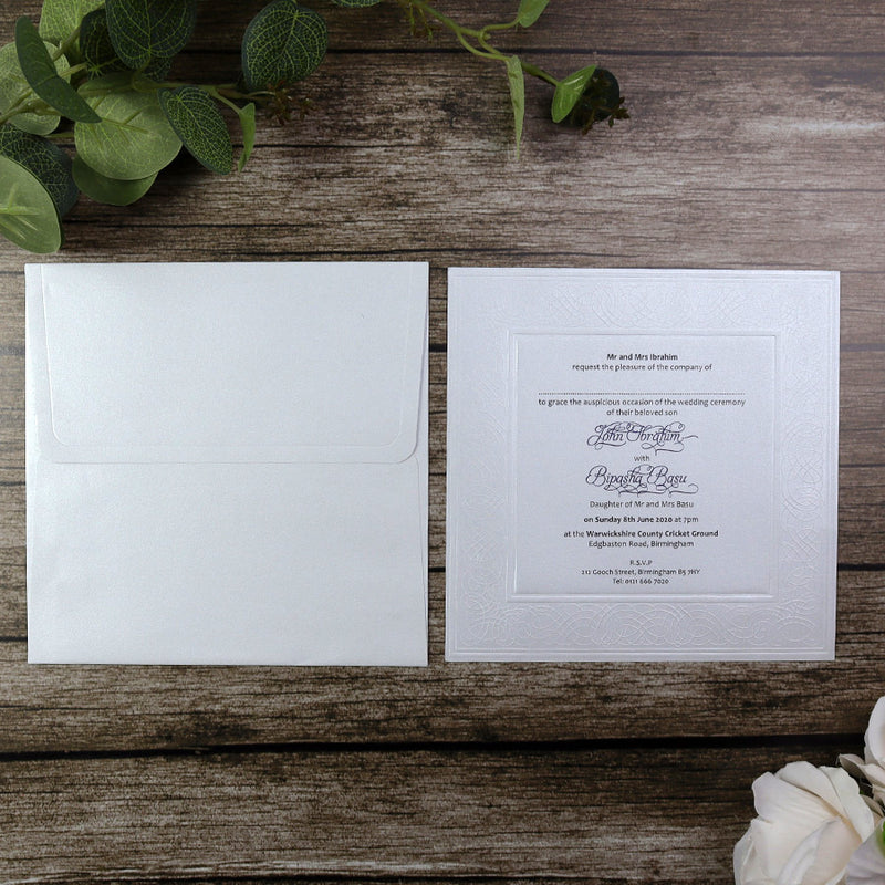 SC 2566 Pearl White embossed square invitation