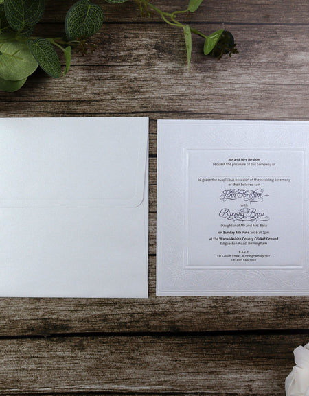 SC 2566 Pearl White embossed square invitation