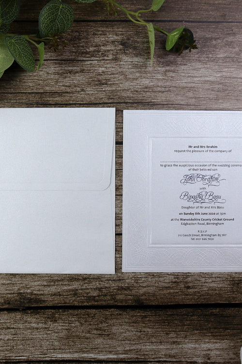 Load image into Gallery viewer, SC 2566 Pearl White embossed square invitation
