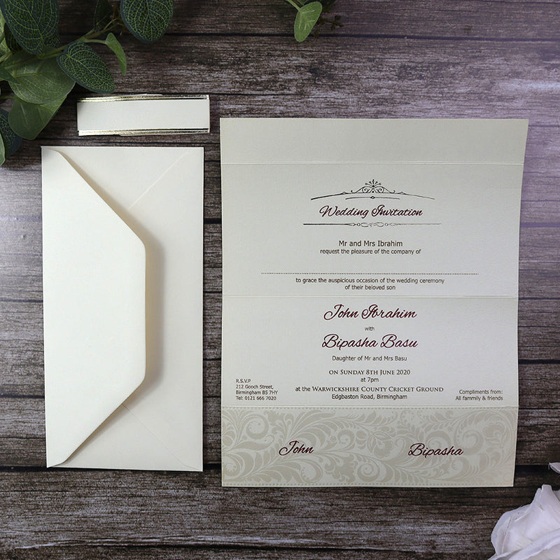 SC 2619 Elegant Ivory Band floral Wedding Invitation Design
