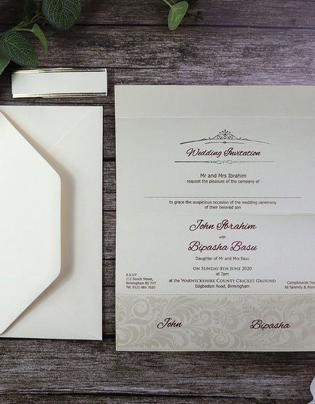 SC 2619 Elegant Ivory Band floral Wedding Invitation Design