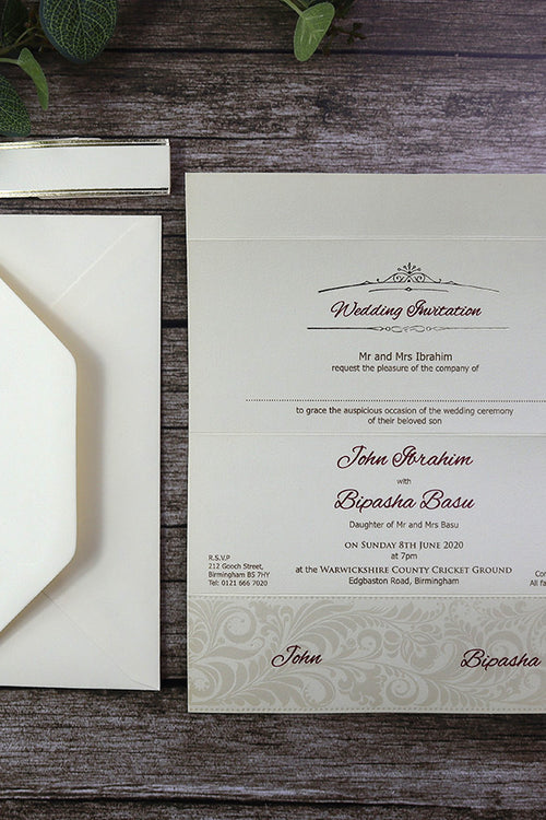 Load image into Gallery viewer, SC 2619 Elegant Ivory Band floral Wedding Invitation Design
