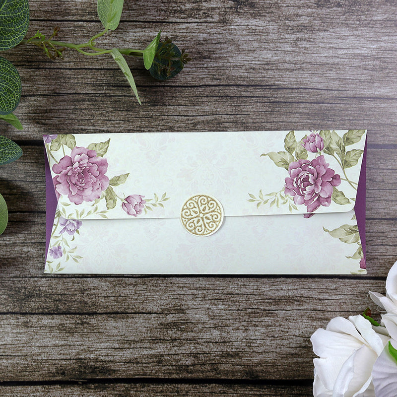 SC 2674 Purple Maroon Floral Double Sided Invitation