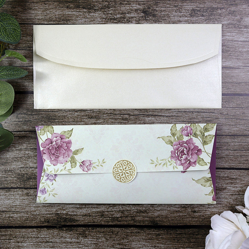 SC 2674 Purple Maroon Floral Double Sided Invitation