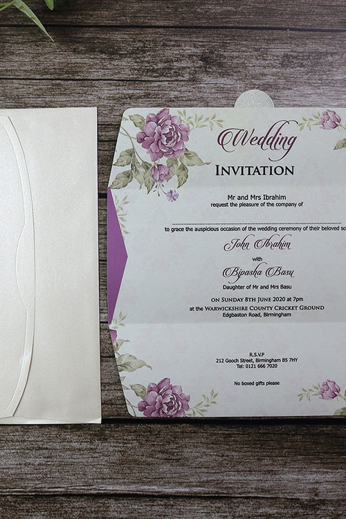 Load image into Gallery viewer, SC 2674 Purple Maroon Floral Double Sided Invitation
