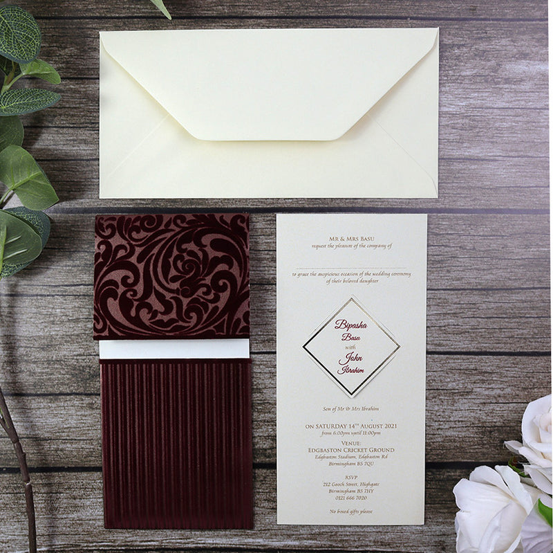 Maroon Velvet Pocket Invitation Cards SC 2696