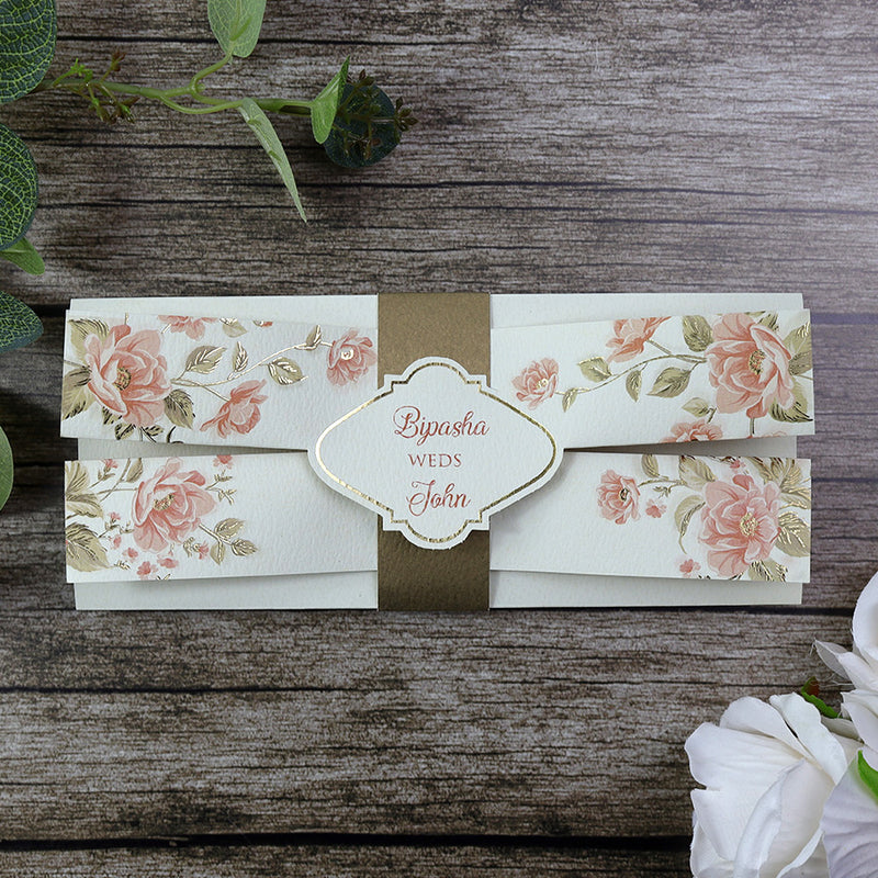 SC 2706 Gorgeous Roses Folded Personalised Band Rustic Invitation