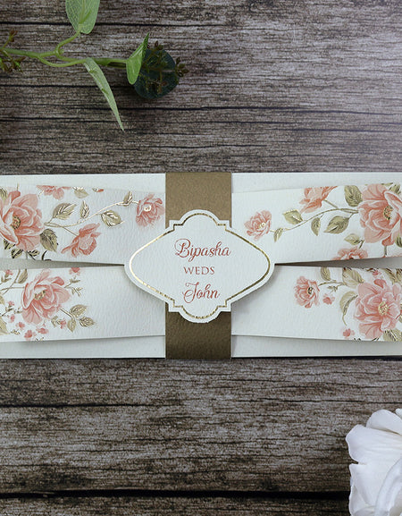 SC 2706 Gorgeous Roses Folded Personalised Band Rustic Invitation
