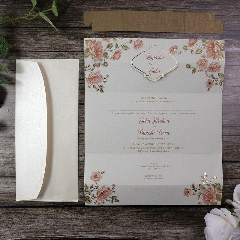 SC 2706 Gorgeous Roses Folded Personalised Band Rustic Invitation