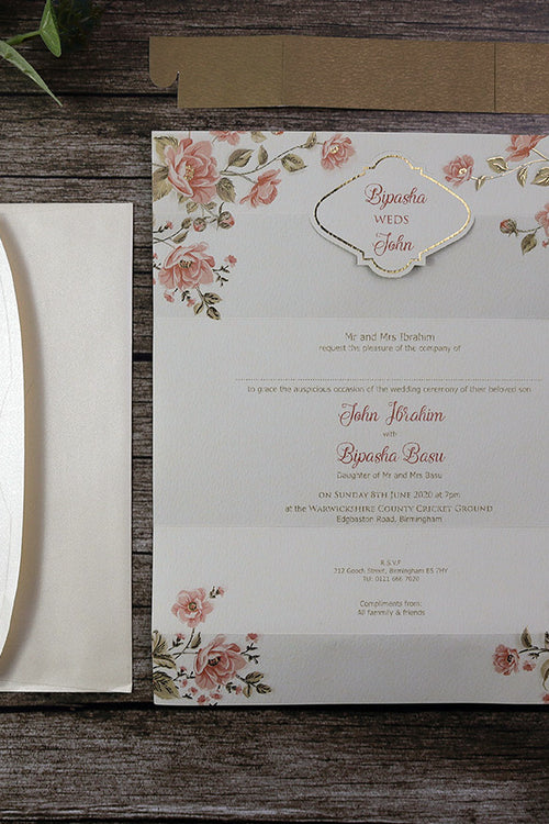 Load image into Gallery viewer, SC 2706 Gorgeous Roses Folded Personalised Band Rustic Invitation
