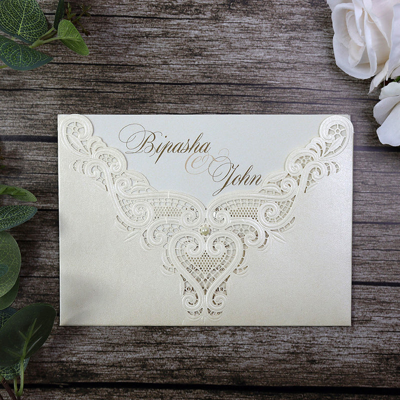 Gorgeous Laser cut Pocket Invitation in ivory SC 2736