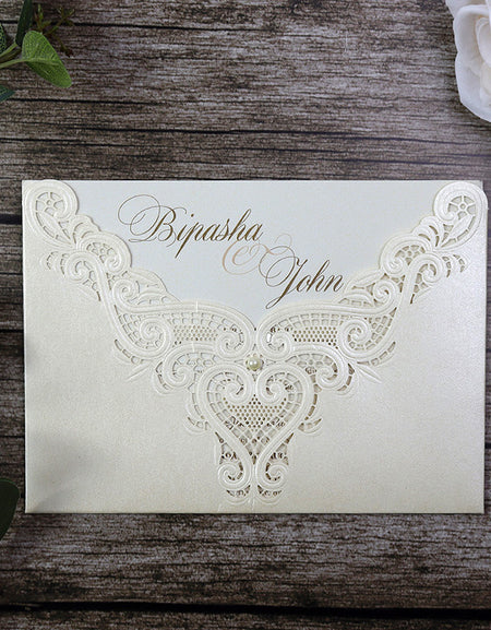 Gorgeous Laser cut Pocket Invitation in ivory SC 2736