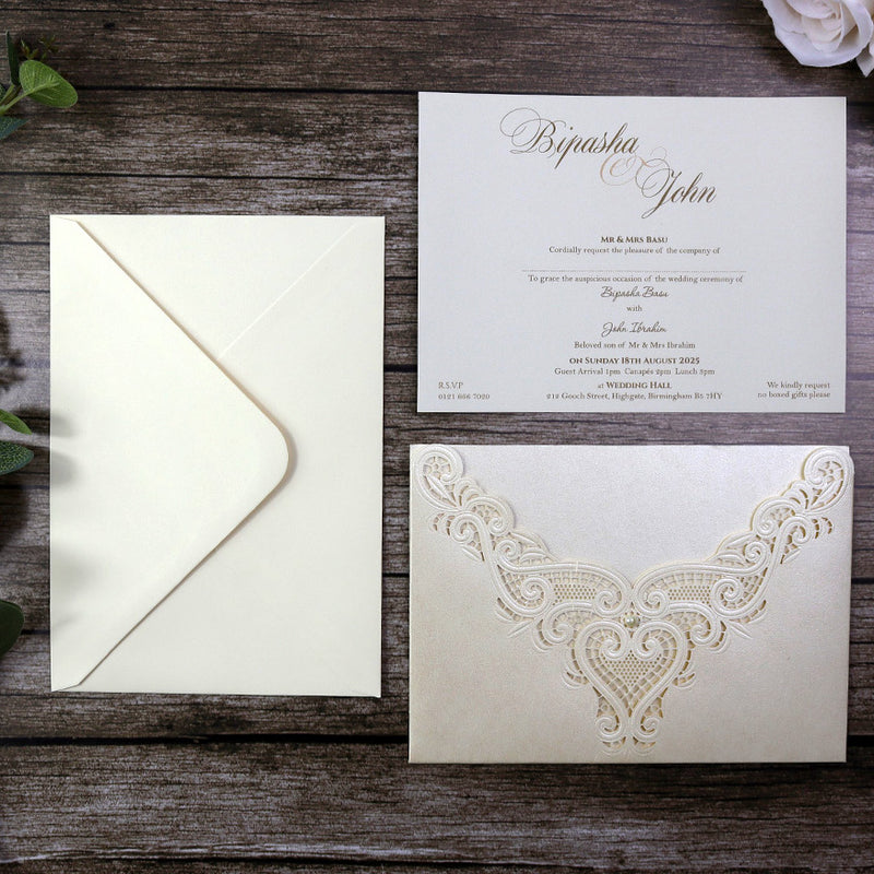 Gorgeous Laser cut Pocket Invitation in ivory SC 2736