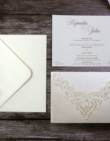 Gorgeous Laser cut Pocket Invitation in ivory SC 2736