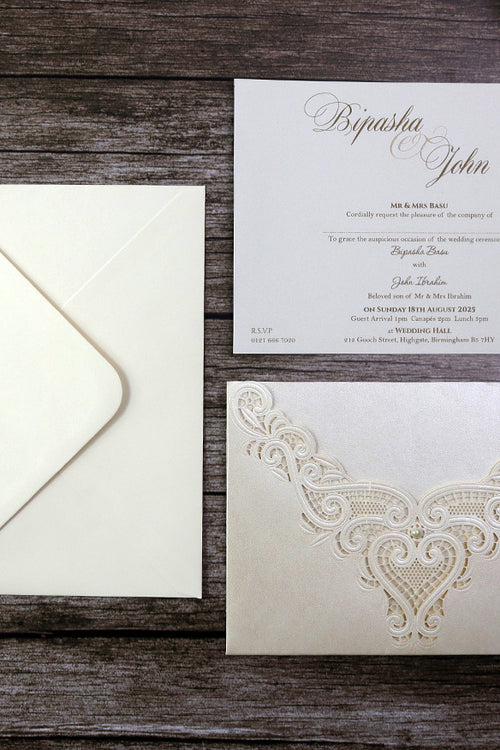 Load image into Gallery viewer, Gorgeous Laser cut Pocket Invitation in ivory SC 2736
