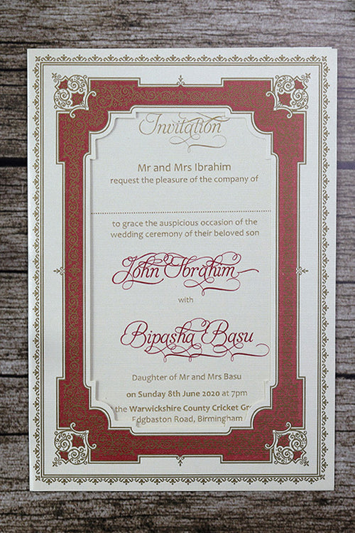 Load image into Gallery viewer, SC 2756 Vintage Rgeal Frame Maroon &amp; Gold Invitation
