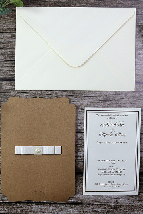 Load image into Gallery viewer, SC 2764 Die cut flat Kraft pearl ribbon invitation
