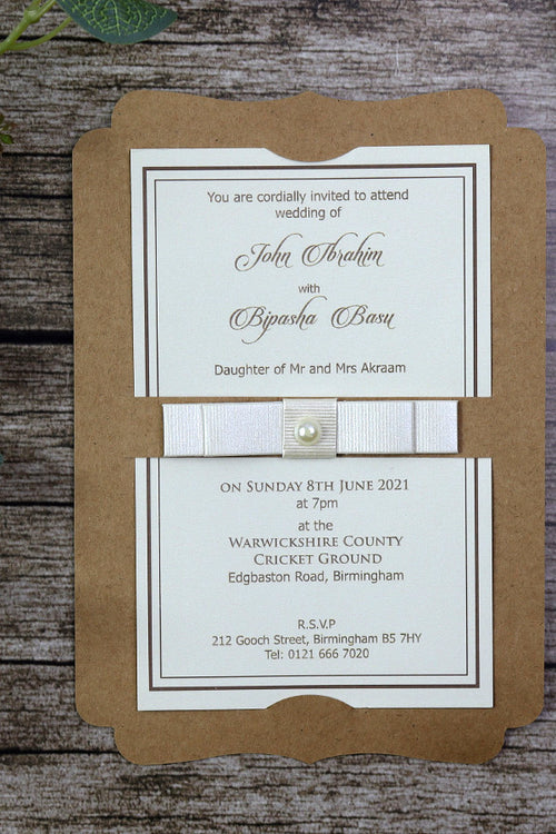 Load image into Gallery viewer, SC 2764 Die cut flat Kraft pearl ribbon invitation
