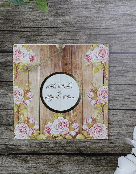 SC 2775 Square Pink Rose flower Pocket Invitation