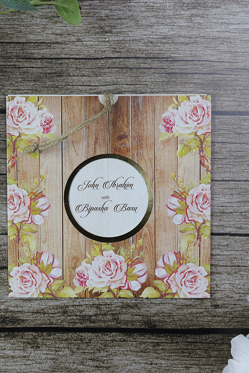 Load image into Gallery viewer, SC 2775 Square Pink Rose flower Pocket Invitation
