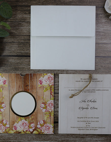 SC 2775 Square Pink Rose flower Pocket Invitation