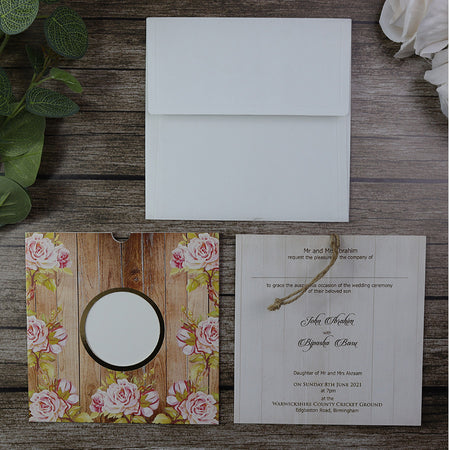 SC 2775 Square Pink Rose flower Pocket Invitation