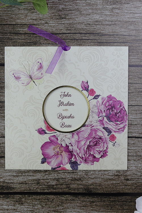 Load image into Gallery viewer, SC 2777 Purple Floral Pocket Invitation with Purple Ribbon
