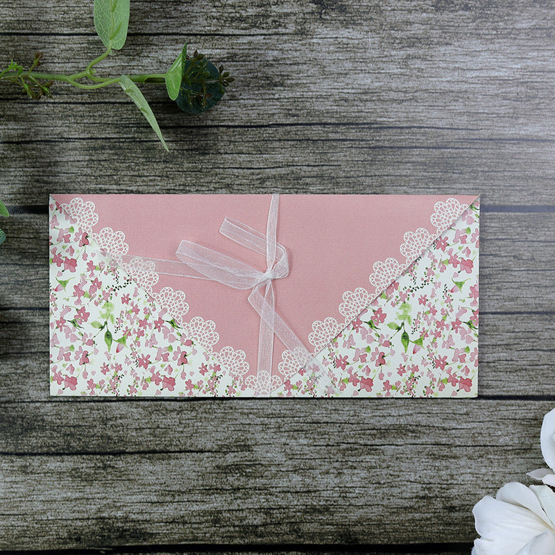 Blush Pink Floral, lace and Ribbon Invitation SC 2779