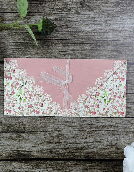 Blush Pink Floral, lace and Ribbon Invitation SC 2779