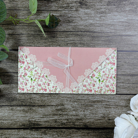 Blush Pink Floral, lace and Ribbon Invitation SC 2779