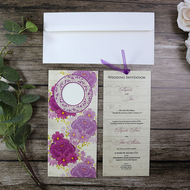 SC 2782 Purple and maroon Flower Pocket Invitation