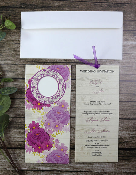 SC 2782 Purple and maroon Flower Pocket Invitation