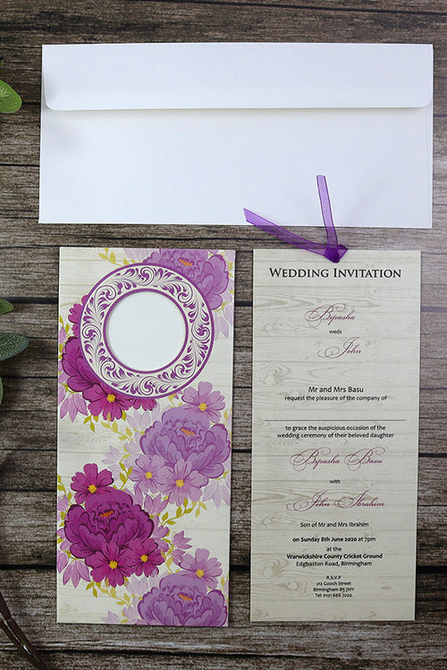 Load image into Gallery viewer, SC 2782 Purple and maroon Flower Pocket Invitation
