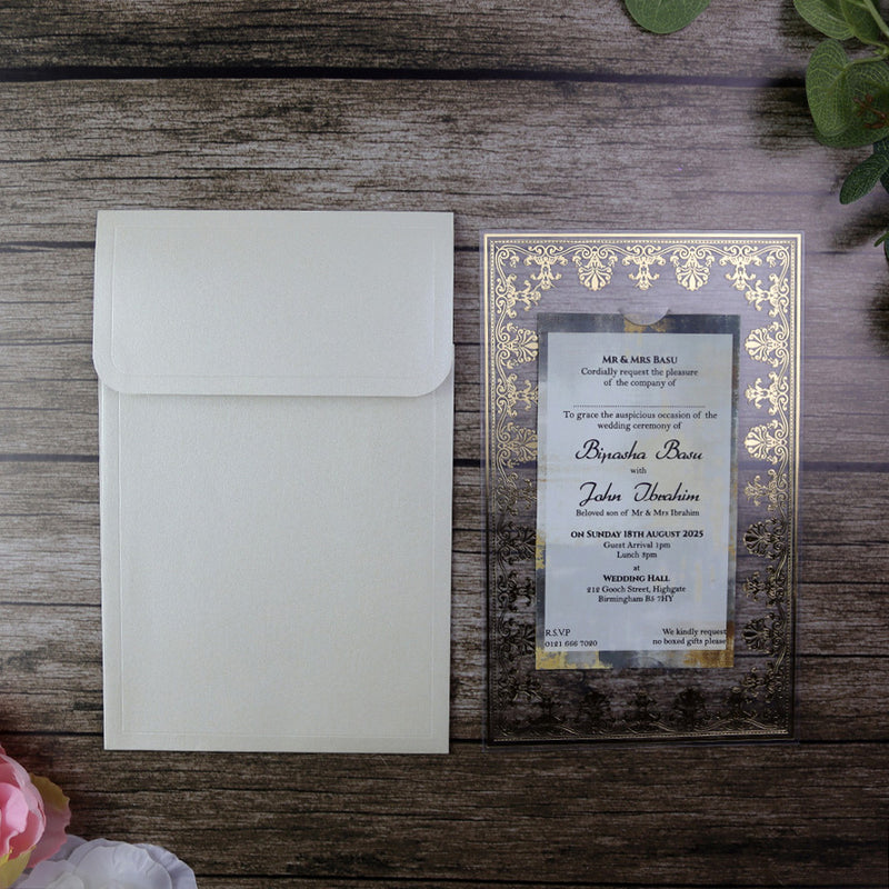 Luxurious Acrylic Wedding Invitations with Gold Foil Accents SC 3731  - 101