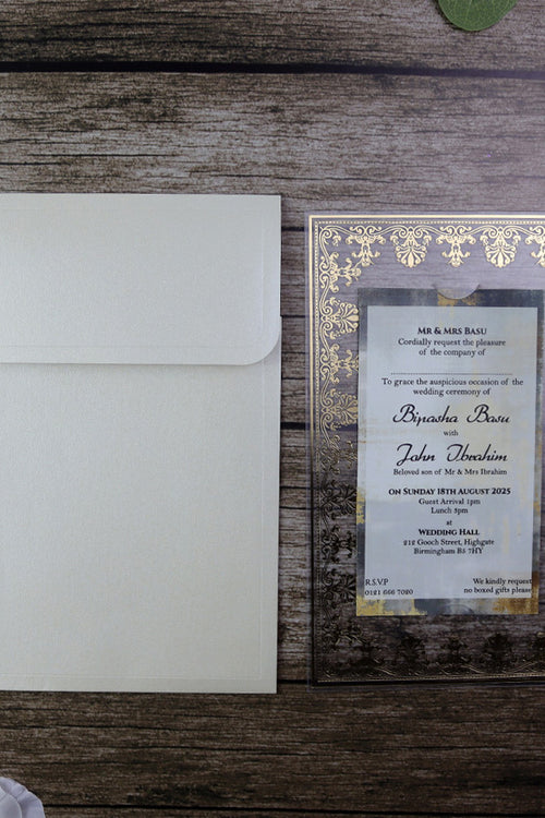 Load image into Gallery viewer, Luxurious Acrylic Wedding Invitations with Gold Foil Accents SC 3731  - 101
