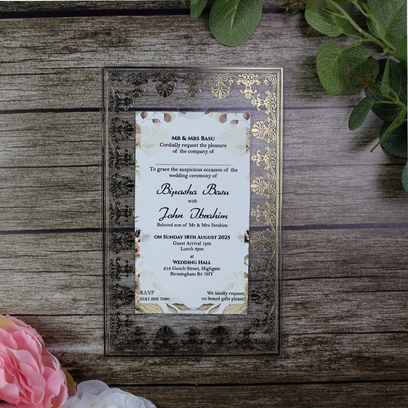Luxurious Acrylic Wedding Invitations with Gold Foil Accents SC 3731  - 102