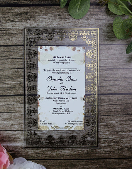 Luxurious Acrylic Wedding Invitations with Gold Foil Accents SC 3731  - 102