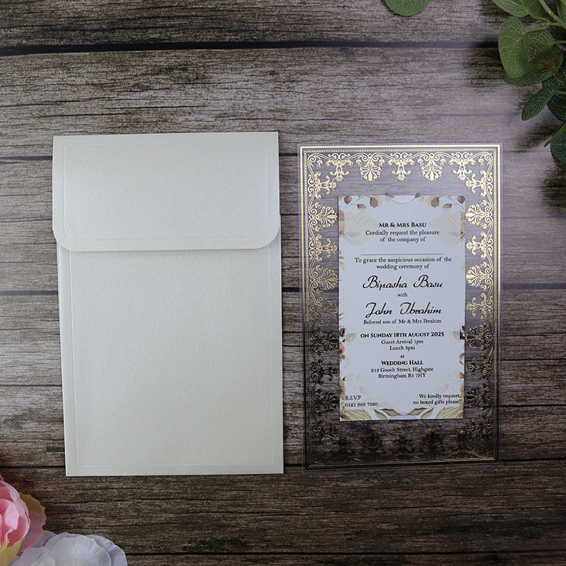 Luxurious Acrylic Wedding Invitations with Gold Foil Accents SC 3731  - 102