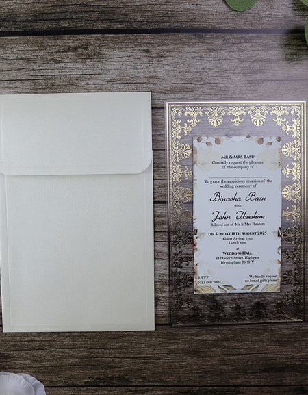 Luxurious Acrylic Wedding Invitations with Gold Foil Accents SC 3731  - 102