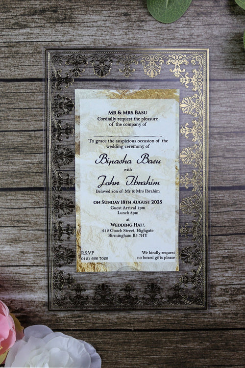 Load image into Gallery viewer, Luxurious Acrylic Wedding Invitations with Gold Foil Accents SC 3731  - 103
