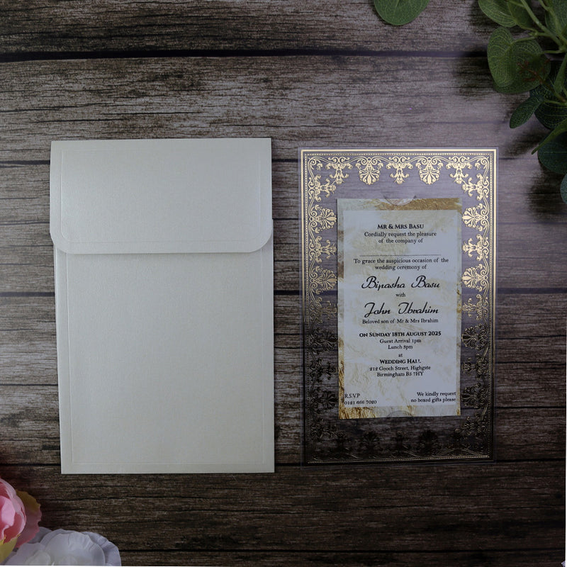 Luxurious Acrylic Wedding Invitations with Gold Foil Accents SC 3731  - 103