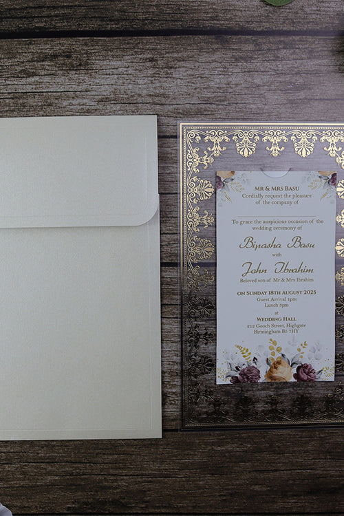 Load image into Gallery viewer, Luxurious Acrylic Wedding Invitations with Gold Foil Accents SC 3731  - 104
