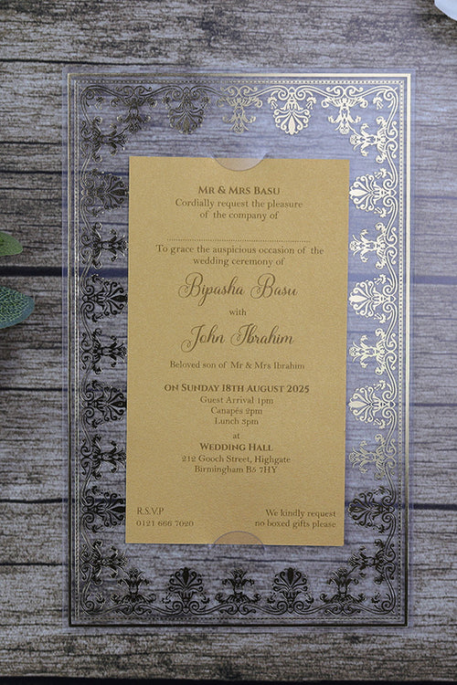 Load image into Gallery viewer, Luxurious Acrylic Wedding Invitations with Gold Foil Accents SC 3731
