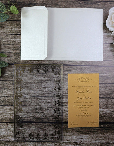 Luxurious Acrylic Wedding Invitations with Gold Foil Accents SC 3731