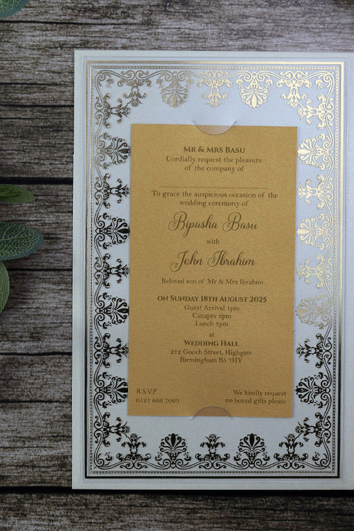 Load image into Gallery viewer, Luxurious Acrylic Wedding Invitations with Gold Foil Accents SC 3731
