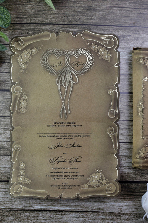 Load image into Gallery viewer, SC 5316 Antique Brown Kraft scroll design party invitation
