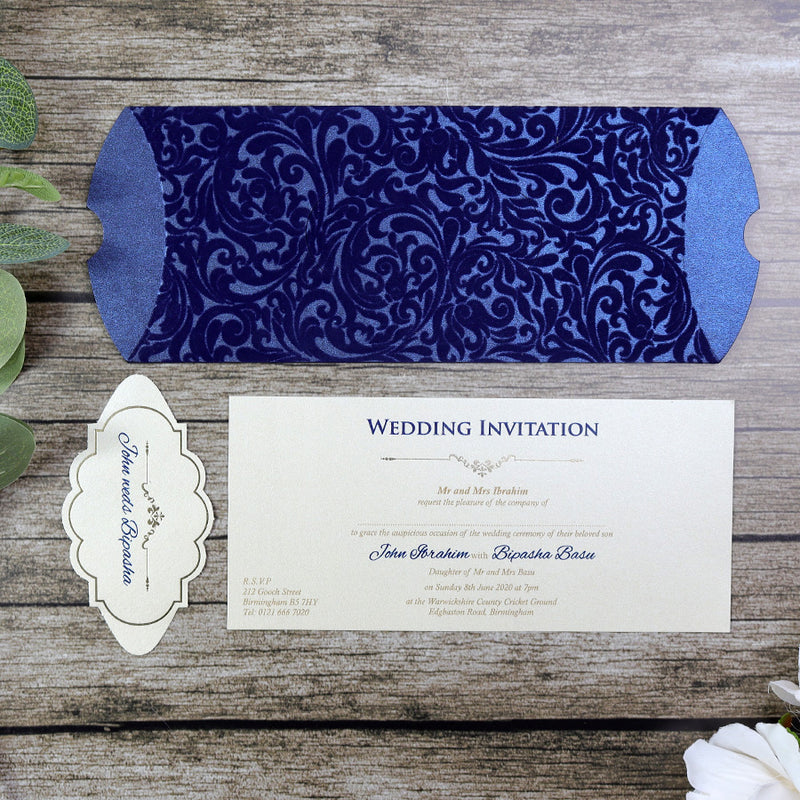 Blue Velvet Pillow box Invitation SC 5404