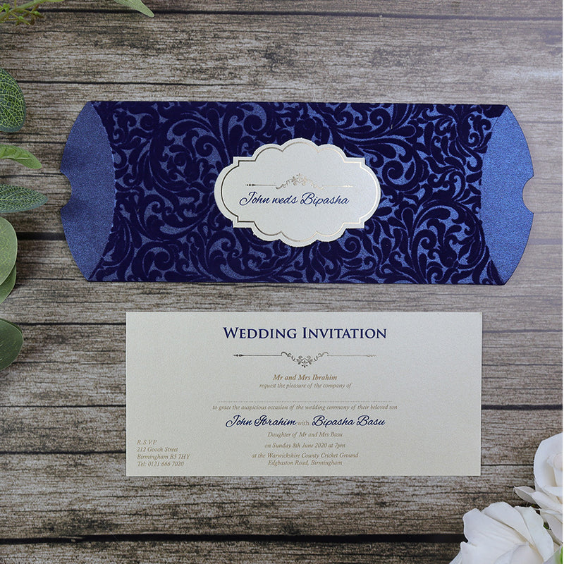 Blue Velvet Pillow box Invitation SC 5404